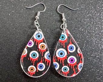 Blutige Augapfel Ohrringe: Laser geschnittene Acrylaugen, blutende Augäpfel, Horror, Gruselig, Anatomie, Halloween, Knebelgeschenk, Beste Geschenke für Sie/Ihn