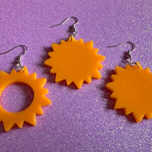 Sun Earrings: Laser Cut Acrylic Suns, Sunshine, Hot Weather, Good Weather, Warm Climate, Gifts for Her/Him/Them