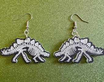 Dinosaur Skeleton Earrings: Laser Cut Acrylic Dinosaurs, Bones, Skeletons, Novelty Earrings, Costume Jewelry, Best Gifts for Her/Him/Them