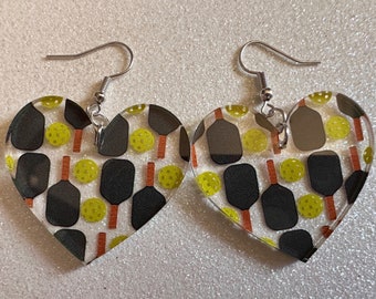 Pickleball Earrings: Laser Cut Acrylic Pickleball Rackets & Balls, Sports, Althetes, Hobby, Game, Playing, Sport Best Gifts for Her/Him/Them