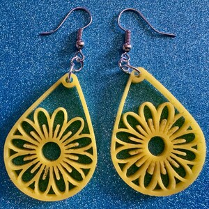 Sunflower Earrings: Laser Cut Acrylic Sunflowers, Flower, Floral, Plant, Botany, Garden, Summer, Support Ukraine, Gifts for Her/Him/Them