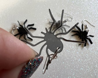 Dainty Spider Earrings: Laser Cut Acrylic Spiders, Halloween, Holiday, Insect, Bug, Horror, Scary, Spooky, Best Gifts for Her/Him/Them