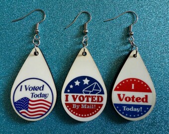 I Voted Today Earrings: Laser Cut Acrylic Voter Sticker Earrings 2024 Presidential Election Trump Kamala Harris, Best Gifts for Her/Him/Them