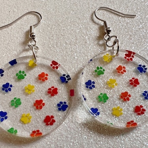 Rainbow Dog Paw Earrings: Laser Cut Acrylic Paw Prints, Dogs, Doggo, Dog Lover, Pet, Pets, Cat, Animal, Love, Best Gifts for Her/Him/Them