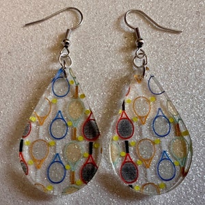 Tennis Earrings: Laser Cut Acrylic Tennis Earrings, Sports, Game, Play, Hobby, Tennis Racket, Tennis Ball, Best Gifts for Her/Him/Them
