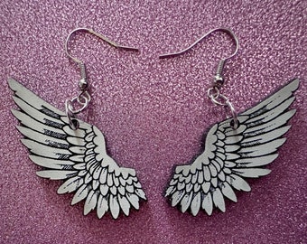 Bonitos pendientes de ala: alas acrílicas cortadas con láser, alas de ángel, alas blancas, alas de pájaro, alas de plumas, mosca, los mejores regalos para ella/él/ellos