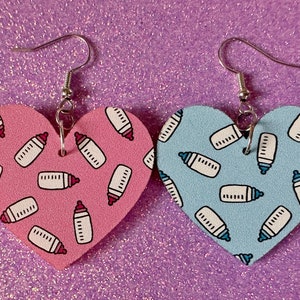 Gender Reveal Earrings: Laser Cut Acrylic Baby Bottle Earrings, Baby Shower, Mothers Day, Boy, Girl, Pink, Blue, Best Gifts for Her/Him/Them