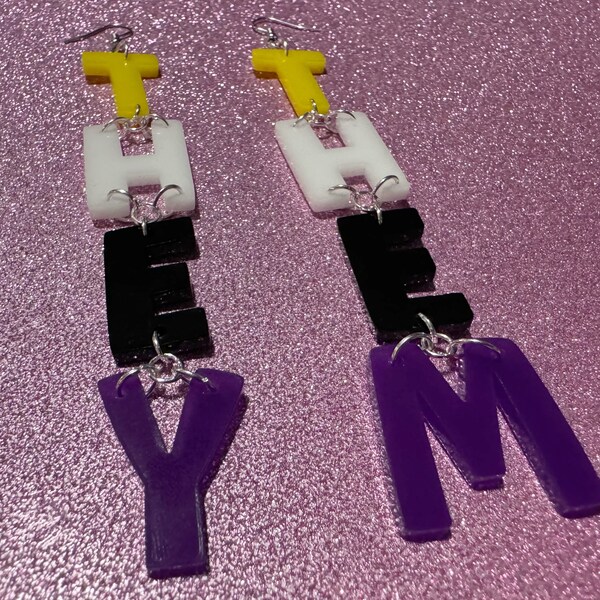 Nonbinary Earrings: They, Them, Gender, Identity, Nonbinary Flag Colors, Pride, Laser Cut Acrylic LGBTQIA2S+, Gifts for Her/Him/Them