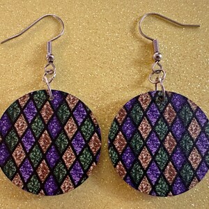 Mardi Gras Earrings: Laser Cut Acrylic Carnival Earrings, Purple, Gold, Green Earrings, New Orleans, Fleur-de-lis, Gifts for Her/Him/Them