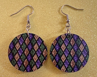 Orecchini Mardi Gras Per Donna - Viola, Verde, Oro Con Perline E Fleur De Lis, Carnevale, Gioielli Festivi