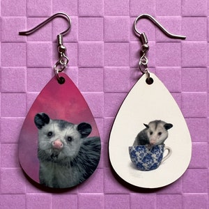 Opossum Earrings: Sublimated Opossums, Cute Animal, Animals, Possum, Zoo, Novelty Earrings Costume Jewelry, Pets Best Gifts for Her/Him/Them