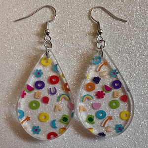 Nostalgic Cereal Earrings: Laser Cut Acrylic Cereal, Breakfast, Colorful, Rainbows, Retro, Nostalgia, Food Earrings, Gifts for Her/Him/Them