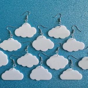 Cloud Earrings: Laser Cut Acrylic Clouds, Stormy Weather, Climate, Gifts for Her/Him/Them