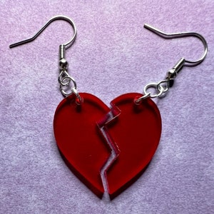 Broken Heart Earrings: Fitting Heart Halves, Love, Heartbreak, Best Friends, Valentines Gifts for Her/Him/Them