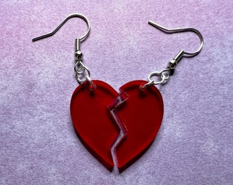 Broken Heart Earrings: Fitting Heart Halves, Love, Heartbreak, Best Friends, Valentines Gifts for Her/Him/Them