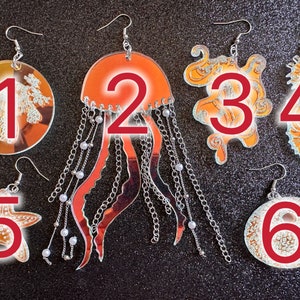 Ocean Creature Earrings: Laser Cut Acrylic Octopuses, Sea Urchins, Horses, Fish, Sea Dragons, Starfishes, Jellyfish, Gifts for Her/Him/Them image 2
