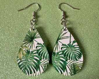 Tropical Leaf Earrings: Laser Cut Acrylic Leaves, Green Earrings, Plants, Hawaii, Paradise, Island, Tropics, Best Gifts for Her/Him/Them