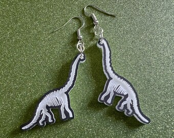 Dinosaur Skeleton Earrings: Laser Cut Acrylic Dinosaurs, Bones, Skeletons, Novelty Earrings, Costume Jewelry, Best Gifts for Her/Him/Them