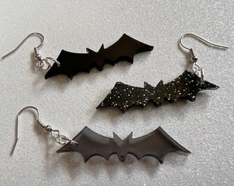 Flying Bat Earrings: Laser Cut Acrylic Bats, Halloween, Magic, Spooky, Black Bats, Vamp, Vampire, Best Gifts for Her/Him/Them