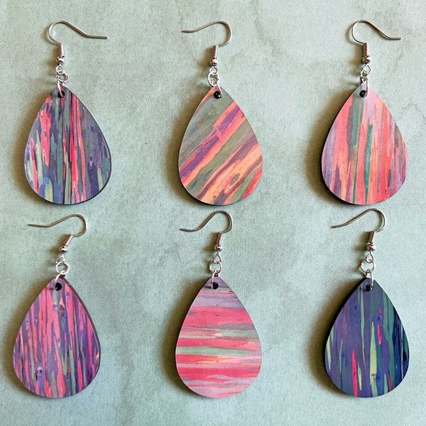 Rainbow Eucalyptus Tree Earrings: Hawaiian Tree, Nature, Rainbows, Unique Gifts for Her/Him/Them