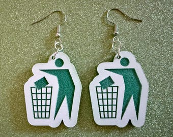 Recycling Earrings: Laser Cut Acrylic Recycle Symbols Man Recycling Icon, Earth Day, Green Earrings, Environment Best Gifts for Her/Him/Them