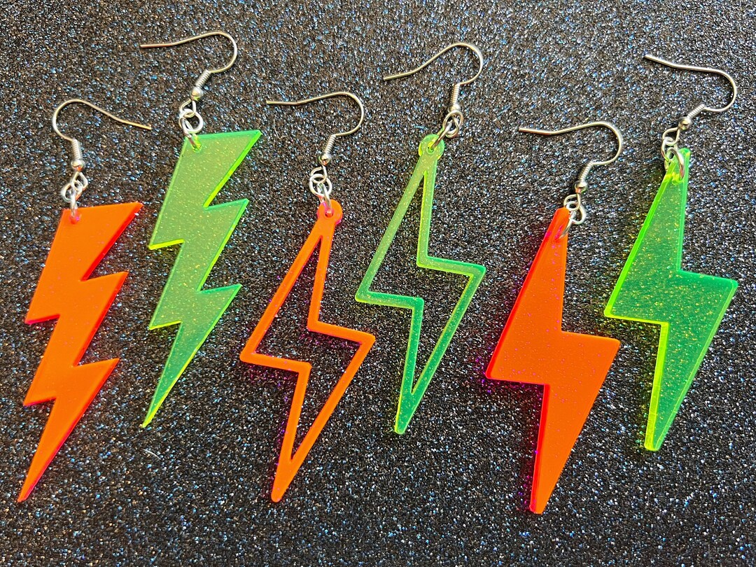 Neon Lightning Earrings Laser Cut Acrylic Lightning Bolt Earrings