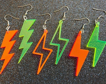 Neon Blitz Ohrringe: Laser geschnittene Acryl Blitz Ohrstecker, stürmisches Wetter, elektrisch, Natur, Klima, beste Geschenke für Sie / Ihn
