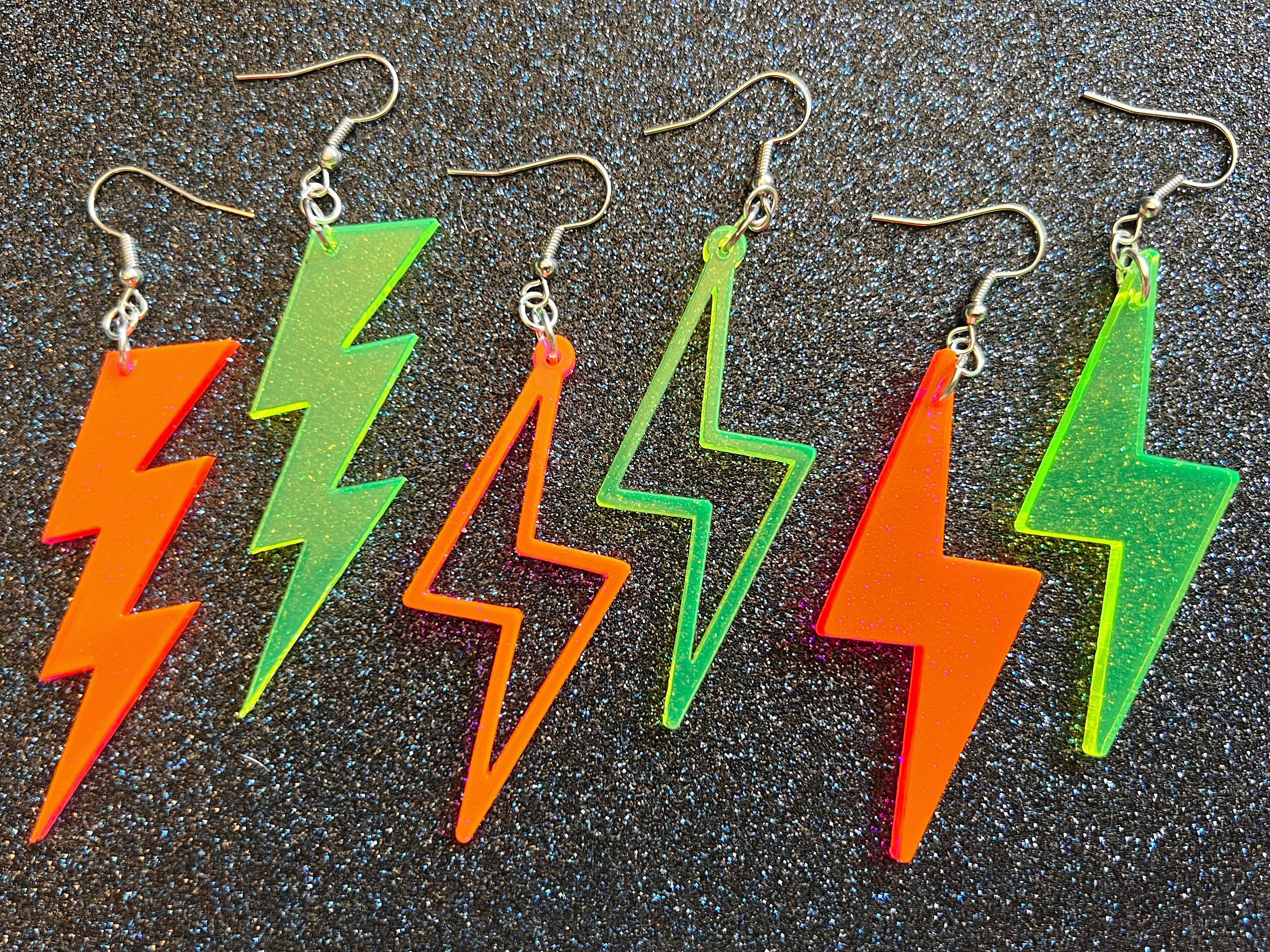 Amazoncom Neon Green Lightning Bolt Earrings  Clothing Shoes  Jewelry