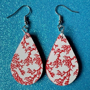 Faux Coral Earrings: Laser Cut Acrylic Red Coral Reef, Ocean, Diving, Tropical, Underwater, Aquarium, Marine, Best Gifts for Her/Him/Them