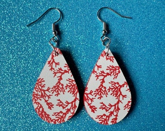 Faux Coral Earrings: Laser Cut Acrylic Red Coral Reef, Ocean, Diving, Tropical, Underwater, Aquarium, Marine, Best Gifts for Her/Him/Them