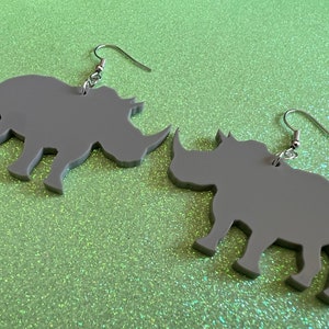 Rhino Earrings: Laser Cut Acrylic Rhinoceros, Simple Rhino Outline, Rhino Silhouette, Rhinos, Zoo Animals, Best Gifts for Her/Him/Them