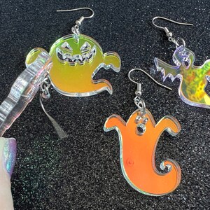 Iridescent Ghost Earrings: Laser Cut Acrylic Ghosts, Halloween, Haunted, Scary, Spooky, Gifts for Her/Him/Them image 6