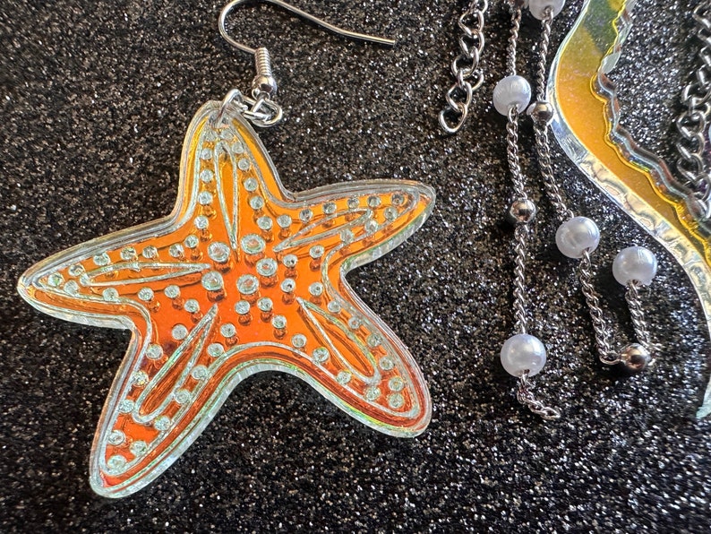 Ocean Creature Earrings: Laser Cut Acrylic Octopuses, Sea Urchins, Horses, Fish, Sea Dragons, Starfishes, Jellyfish, Gifts for Her/Him/Them image 6