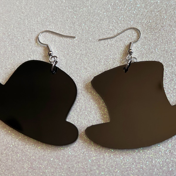 Top Hat Earrings: Laser Cut Acrylic Hats, Bowler Hat, Costumes, Fancy Magician's Hat, Magic, Gentleman, Clown Hat, Gifts for Her/Him/Them