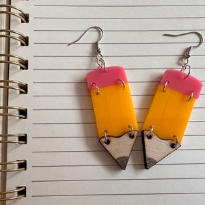 Pencil Back to School Earrings: Students, Teachers, Study, Education, Writing, Laser Cut Acrylic & Wood Pencils, Best Gifts for Her/Him/Them