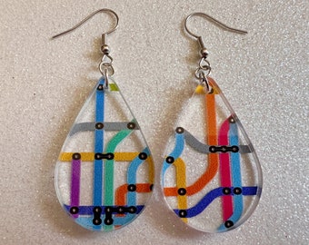 Subway Earrings: Laser Cut Acrylic Subway Map, NYC Subway, Metro, Underground, Travel, Train, U-Bahn, Colorful, Best Gifts for Her/Him/Them