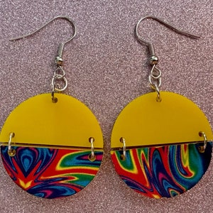 Acrylic Pour Earrings: Laser Cut Acrylic Rainbows, Colorful, Paint Splatter, Psychedelic, Magic, Pride, Art, Paint, Gifts for Her/Him/Them