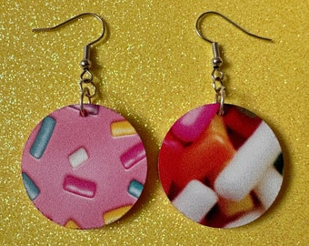 Sprinkles Earrings: Laser Cut Acrylic Sprinkles, Donut Donuts, Dessert, Cake, Ice Cream, Bakery, Food, Pink, Best Gifts for Her/Him/Them