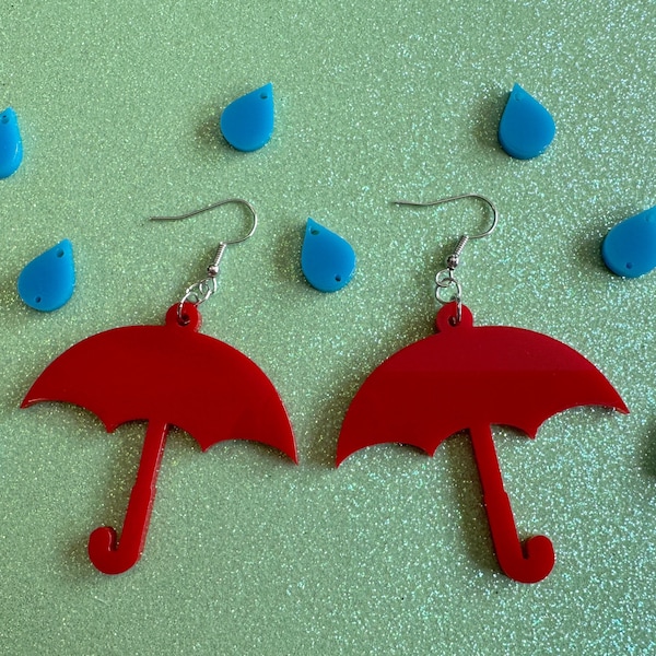 Colorful Umbrella Earrings: Laser Cut Acrylic Umbrellas, Rain, Weather, Hearts, Green Earrings, Gifts for Her/Him/Them