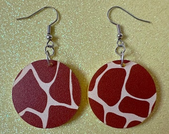 Giraffe Earrings: Laser Cut Acrylic Giraffe Print, Faux Animal Print, Safari, Africa, Exotic, Zoo, Giraffes, Best Gifts for Her/Him/Them