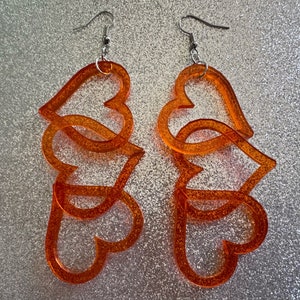 Dangly Heart Chain Earrings: Laser Cut Acrylic Hearts, Love, Valentines Day, Anniversary, Gifts for Her/Him/Them