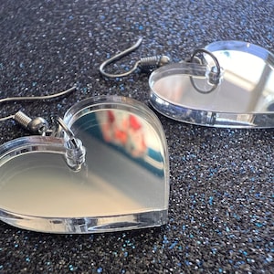 Mirror Heart Earrings: Laser Cut Acrylic Hearts, Love, Valentines Day, Anniversary, Best Gifts for Her/Him/Them