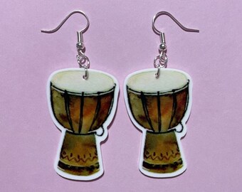 Djembe Drum Earrings: Keyboard, Music, Musical, Musician, Play, Instrument, Bongo, Gifts for Her/Him/Them