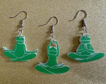 Zen Frog Earrings: Laser Cut Acrylic Yoga Frogs, Yogi Frogs, Animals, Novelty Earrings, Green Earrings, Animals, Best Gifts for Her/Him/Them