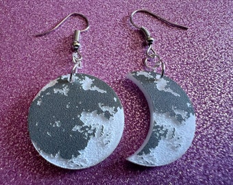Moon Earrings: Laser Cut Acrylic Moons Earrings, Full Moon, Moon Phase, Astronomy, Crescent Moon, Waxing Moon, Best Gift for Her/Him/Them
