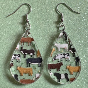 Cow Earrings: Laser Cut Acrylic Cows, Heifer, Moo, Milk, Dairy Cow, Farm, Animals, Buffalo, Bovines, Bison, Best Gifts for Her/Him/Them