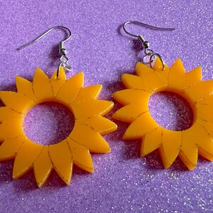 Sunflower Earrings: Laser Cut Acrylic Sunflowers, Flower, Floral, Plant, Botany, Garden, Summer, Support Ukraine, Gifts for Her/Him/Them