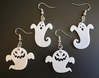 Ghost Earrings: Laser Cut Acrylic Ghosts, Halloween, Haunted, Scary, Spooky, Best Gifts for Her/Him/Them