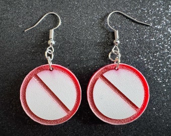 No Entry Sign Earrings: Laser Cut Acrylic Signs, No, Warning, Alarm, Attention Driving, Red & White Road Sign, Best Gifts for Her/Him/Them