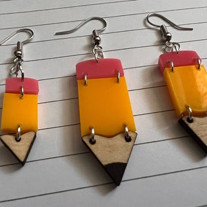 Pencil Back to School Earrings: Students, Teachers, Study, Education, Writing, Laser Cut Acrylic & Wood Pencils, Gifts for Her/Him/Them